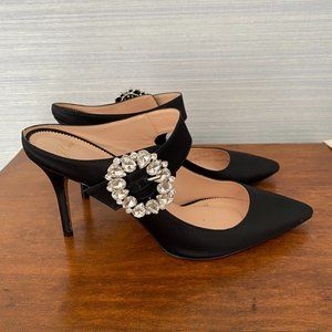 J.Crew Collection Satin Heels with Crystal Buckles